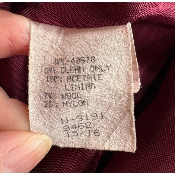 VTG Elegant Fashions Coat Womens Burgundy 15/16 Long Wool Blend Union Made USA - Picture 5 of 16